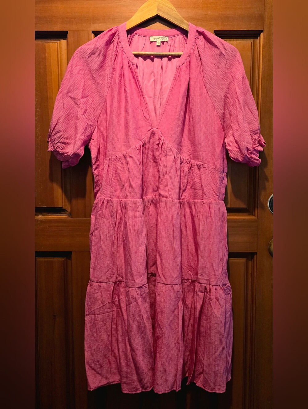 Mystree Hot Pink Tiered Midi Dress with Matching Metallic Pink Thread (Size L) - Picture 3 of 10